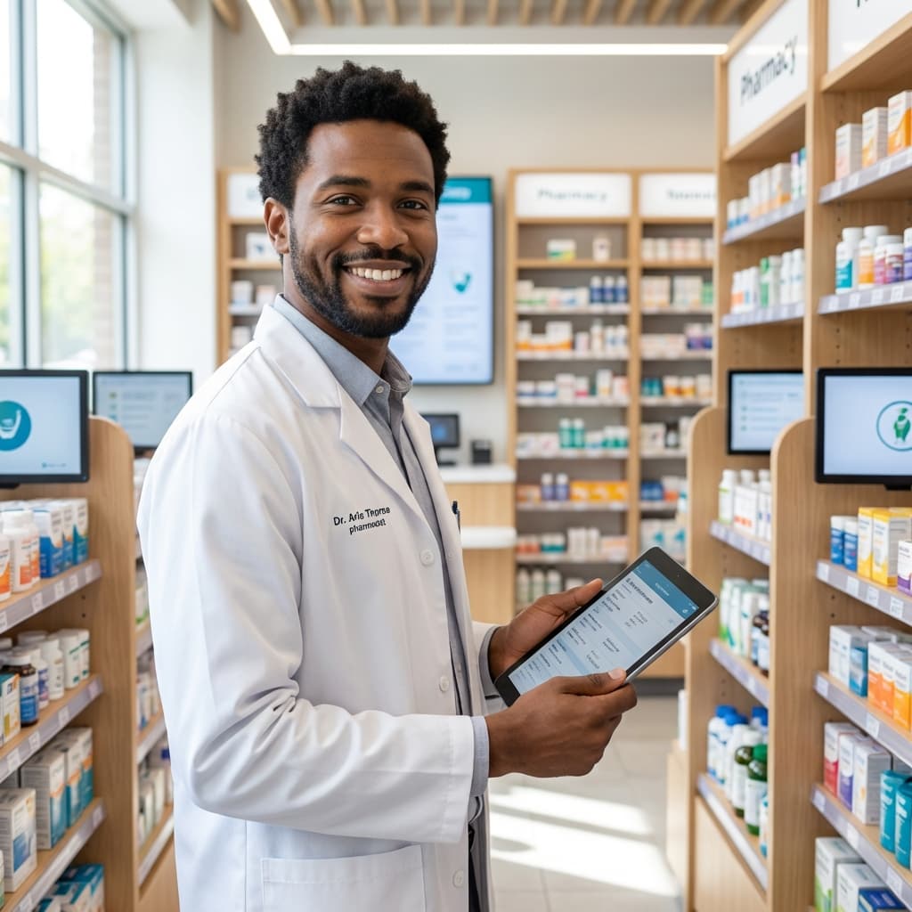 Pharmacist with tablet